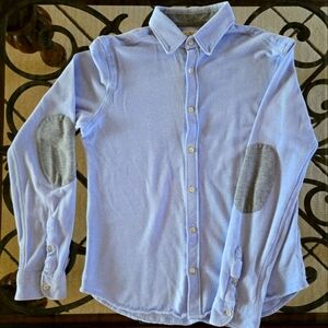 Zara Man Slim fit light blue and gray shirt small size with Elbow Patches
